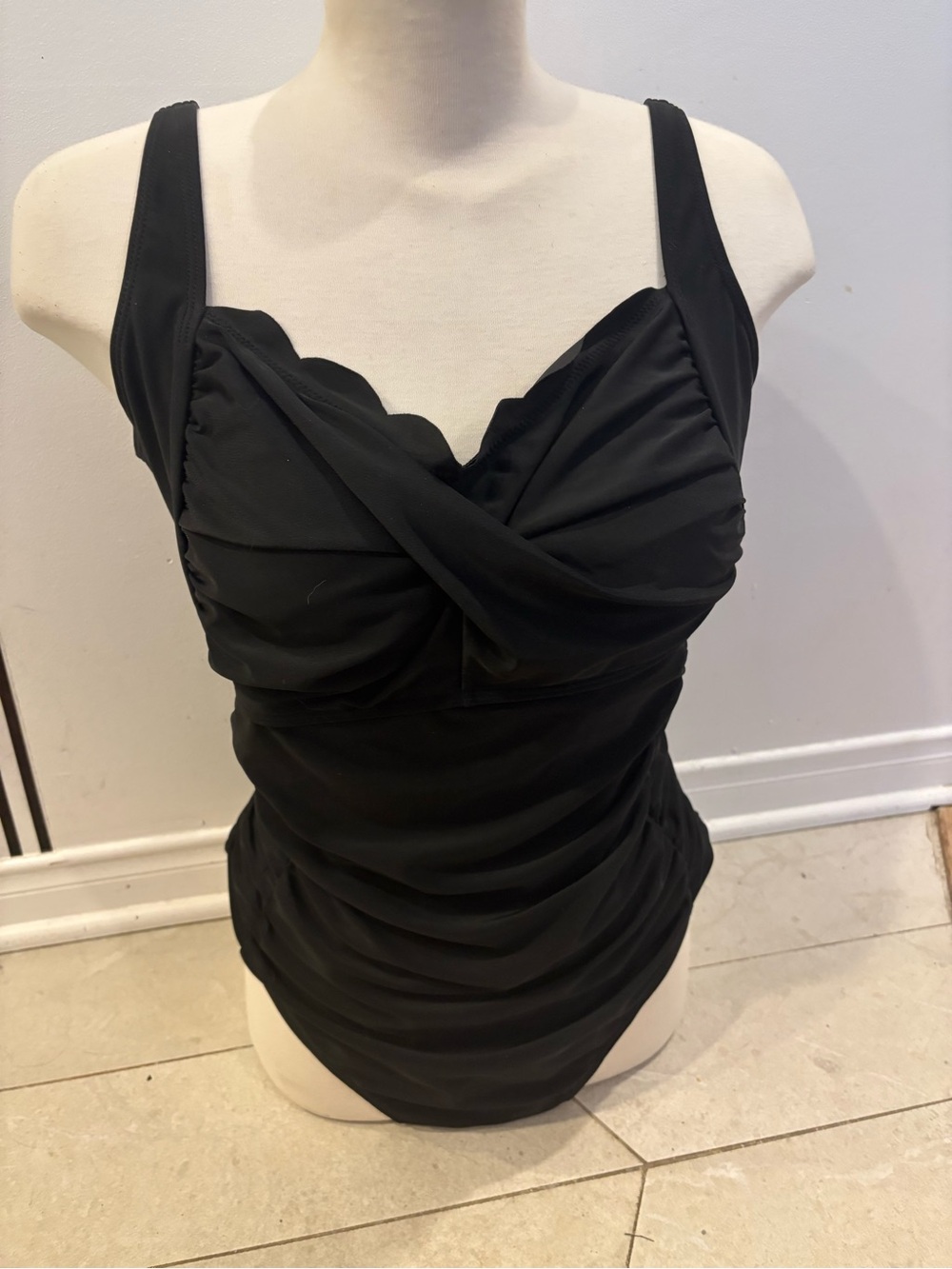 Black Ruched Twist Front One-Piece Swimsuit